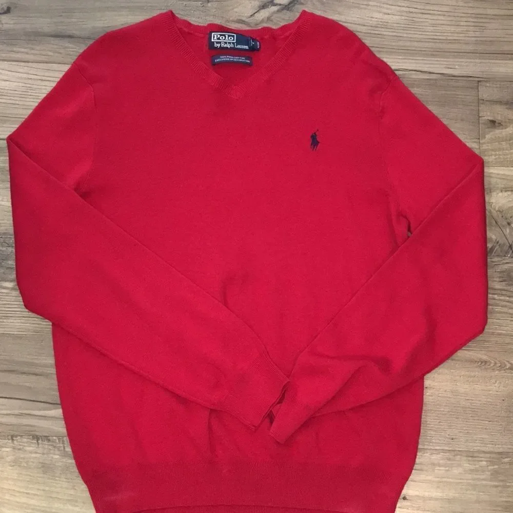 Polo Ralph Lauren Sunday Red Cotton V neck sweater